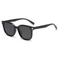 Classic black square polarized sunglasses for men with silver star metal ornaments - Glossy Black Frame Full Grey Lenses (C1)