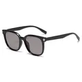 Classic square black polarized sunglasses with decorative silver metal floral rivets - Black Frame Light Grey Lenses (C1-2)