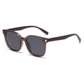 Fashion square polarized sunglasses with brown frames and dark gray lenses - Muddy Water Tea Frame Green Grey Lens (C3)