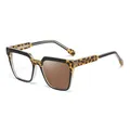 Cat eye oversized glasses frame featuring leopard tortoise shell pattern and woven temples - Bright Black Yellow Leopard (Turn Brown)