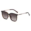 Schicke quadratische Sonnenbrille mit Leo-Print und goldenen Perlenketten-Bügeln - Schwarz mit Punkten