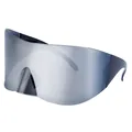 Futuristische verspiegelte Sport-Sonnenbrille mit großem Shield-Glas zum Radfahren im Freien - C2 Schwarz Silberner Spiegel