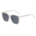 Fashion square white frame sunglasses with pearl embellished gold metal temples and dark lenses - Solid White Frame Full Grey Lenses (C10)
