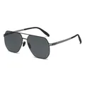 Modern men's polarized square sunglasses with hollow metal temples and gunmetal frames - Gray