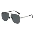 Men's square polarized sunglasses with silver metal frame and double bridge design - Silver