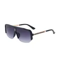Gafas de sol de media montura con lentes degradadas grises y patillas doradas a rayas - C1 Negro Brillante Degradado Gris