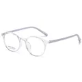Chic round transparent optical frame with light purple temples and brand lettering on lens - C7 Light Transparent Purple
