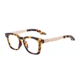 Retro square tortoiseshell sunglasses with rose gold metal temples and engraved patterns - Gold Leg Bean Flower Tip White Lens (C5-1) / Tortoise (C5-1)