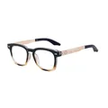 Retro square sunglasses with black gradient frames and engraved gold metal temples - Gold Leg Black Tip White Lens (C2-1) / Black to Amber Pattern (C2-1)