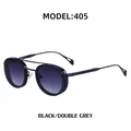 Retro oval metal sunglasses model 405 in black frame with double grey gradient lenses - Black Double Gray