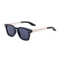 Retro square sunglasses for men featuring a black frame and embossed gold metal temples - Gold Leg Black Tip Full Gray Lens (C1) / Bright Black (C1)