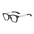 Retro square sunglasses with black frame and gold engraved metal temples for men - Gold Leg Black Tip (C1-1) / Bright Black White Lens (C1-1)