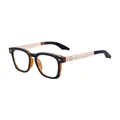 Square retro sunglasses in black and amber with engraved golden metal temples - Gold Leg Padded Face (C10-1) / Dark Tea White Lens (C10-1)
