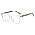 Square eyeglasses frame with transparent front and brown temples, vintage style for women - Transparent White