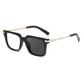 Fashionable square black and gold glasses frame with photochromic lenses for men - C1 Glossy Black to Grey