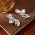 Minimalist silver pleated wave earrings with multi-layer floral petal design - Silver Irregular Pleated Wave Earrings (S2261-1)
