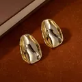 Abstract irregular oval gold-plated stud earrings with a polished mirror finish for women - Golden Irregular Oval Mirror Earrings (S2427-1)