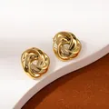 Minimalist twisted gold knot earrings with polished finish and layered petal design - Golden Twisted Intertwined Knot Earrings (S2474-1)