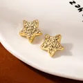 Minimalist gold star stud earrings with unique hammered texture and lava metallic finish - Golden Hammered Lava Star Earrings (S2506-1)
