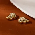 Minimalist golden three-petal petal stud earrings with polished wing-shaped texture - Golden Streamlined Three-Petal Wing Earrings (S2511-1)