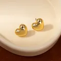 Minimalist puffy gold heart stud earrings with high-polish metallic finish for women - Golden Puffy 3D Heart Stud Earrings (S2513-1)