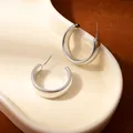 Minimalist silver-colored ribbed C-shape hoop earrings with a textured surface - Silver Ribbed C-Hoop Earrings (H2521-1)