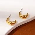 Minimalist gold-plated CCB multilayer flower hoop earrings with high-polish mirror finish - Golden Thickened Moon Stud Earrings (H2537-1)