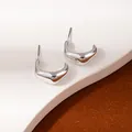 Minimalist silver-tone C-shaped curved earrings with a polished mirror finish for women - Silver Thickened Moon Stud Earrings (H2538-1)