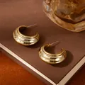 Polished chunky gold-plated C-shape hoop earrings with a modern minimalist mirror finish - Golden Thick Shiny C-Hoop Earrings (H2554-1)