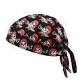 Vista detallada de la impresión de calavera pirata en la bandana de ciclismo transpirable con lazos - Patrón Calavera Negro Espada Dorada