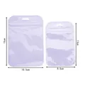 Detail showing two sizes of holographic light purple resealable jewelry packaging bags - 13*8.5cm / White