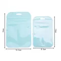 Detailed view of light blue iridescent resealable pouches in two different sizes - 13*8.5cm / Cyan