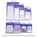 Size chart showing 8 dimensions of holographic purple resealable bags from 10x6cm to 23x16cm - 10*6CM / Purple Gradient