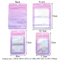 Holographic laser pink resealable packaging bags with transparent window in various sizes - 10*6CM / Pink Purple Gradient