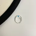 Bague ajustable en argent 925 avec texture brossée et pierre bleue en forme de cœur - Style Brossé Gemme Bleue Coeur (J7062)