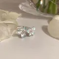 Bague ajustable en argent 925 avec fleurs dégradé bleu et accents de zircon - Style Double Fleur Bleu Dégradé (J7151)