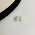 Bague ouverte en argent sterling S925 faite main avec texture ondulée et poinçon S925 - Style de Ligne de Vague à Plusieurs Couches (J7200)