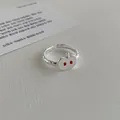 Bague réglable en argent 925 avec motif pomme et finition à texture martelée - Style Rouge Contour de Pomme (J7139)