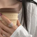 Bague en argent sterling 925 avec motif tissé géométrique creux au style minimaliste - Style de Dentelle Tissée Géométrique (J7037)