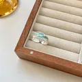 Bague ouverte en argent 925 avec texture martelée main et motifs de vagues en émail bleu - Style de Texture de Vague en Émail Bleu (J7127)