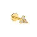 Detailed view of s925 gold earring with three cluster opal stones and flat back design - Triangle (1.2*8mm) / Gold
