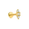 Golden S925 silver flat back labret stud with vertical opal and zircon stones - Three-stone (1.2*8mm) / Gold