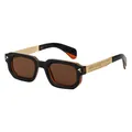 Vintage square sunglasses with gold arrow-embossed temples and black-orange frame - C19 Two-Tone Dark Tea Gold Full Tea Lens