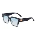 Quadratische Sonnenbrille mit hellblauem Farbverlauf und goldenem Sechseck-Logo-Detail - Schwarz Verlauf Grün Gelb