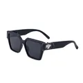Modische schwarze quadratische Herren-Sonnenbrille mit silbernem Sechseck-Detail - Glänzendes Schwarz / Grau