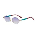 Retro rimless hexagonal sunglasses with purple gradient lenses and gold metal accents - C5 Transparent Green Red Grey Blue Coating