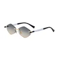 Rimless geometric sunglasses with gold bridge and gradient grey to amber lenses - C6 White Black Green Tea