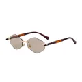 Chic rimless irregular hexagonal sunglasses with brown lenses and tortoiseshell temples - C7 Tortoiseshell Brown Tea