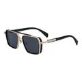 Men's square punk sunglasses in black and gold with double bridge and metal frame - Gold Frame Grey Lens