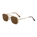 Heren zonnebril met goudkleurig metalen frame, bruine glazen en dubbele brug - C3 Stijl / Mat Goud Frame Thee Lens